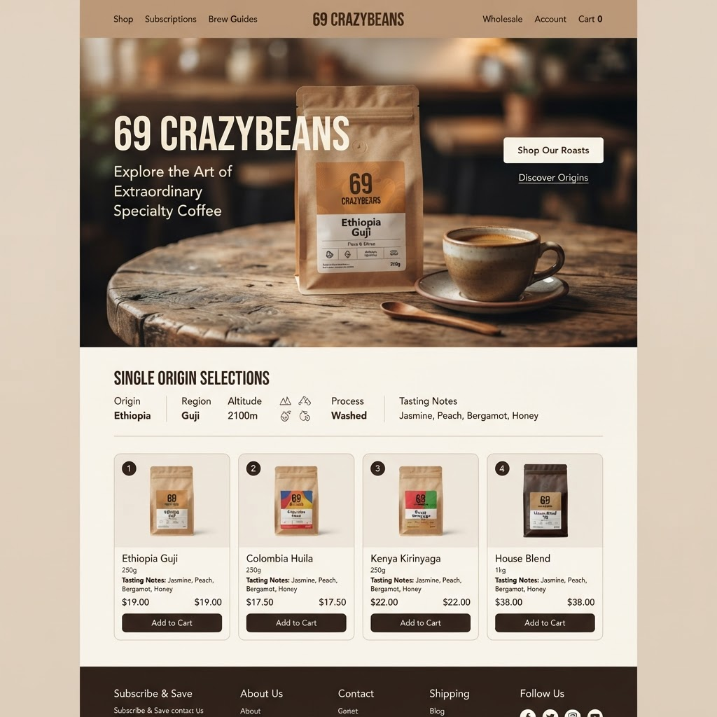 69 CrazyBeans — Specialty Coffee E-commerce website preview